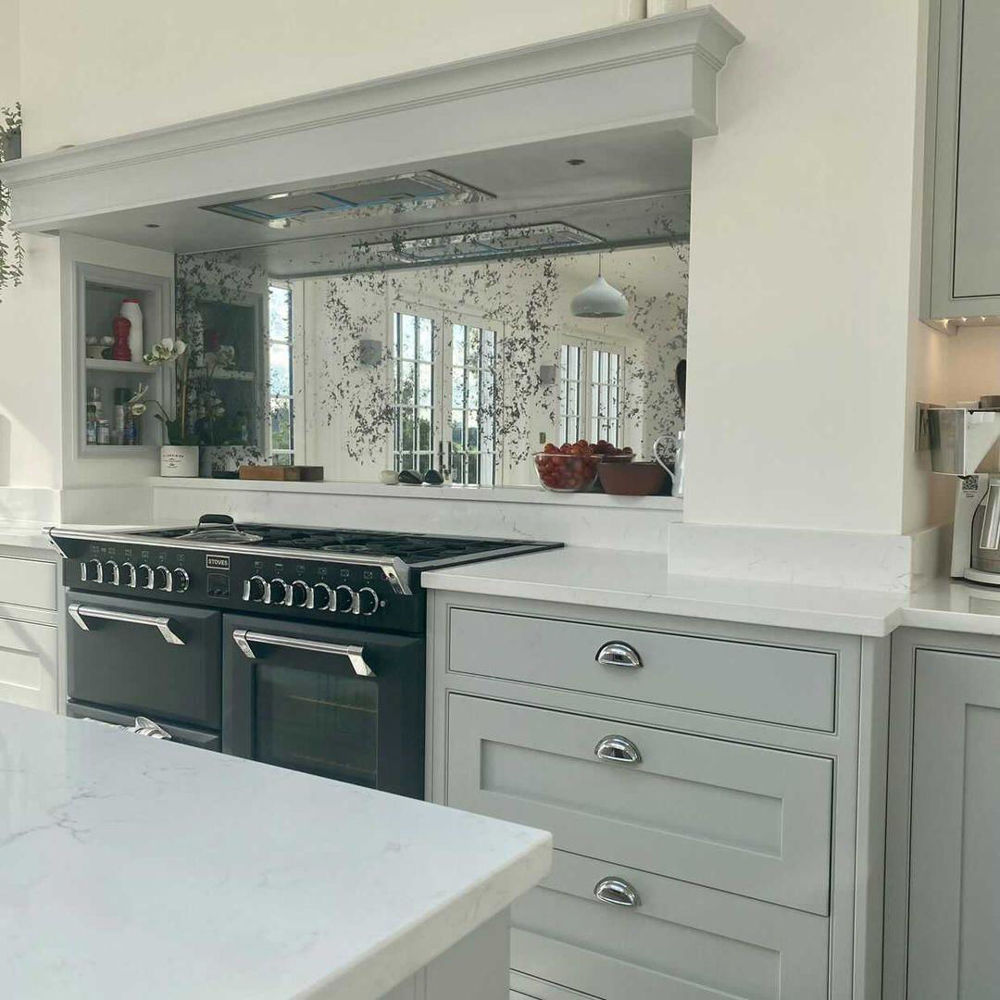 antique silver mirror glass splashback