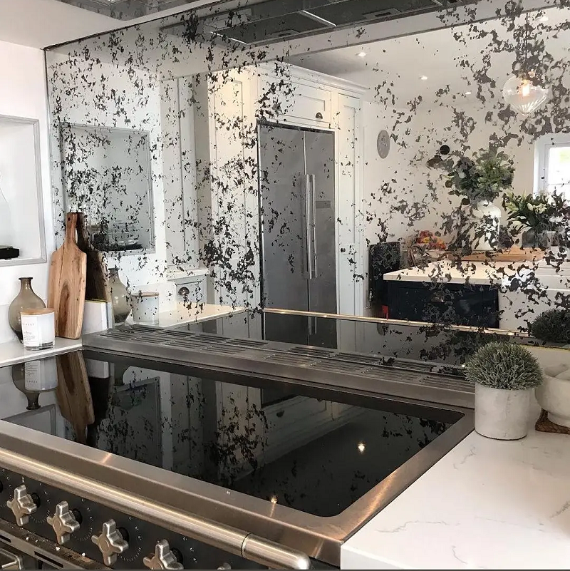 silver antique mirror glass splashbacks for kitchens